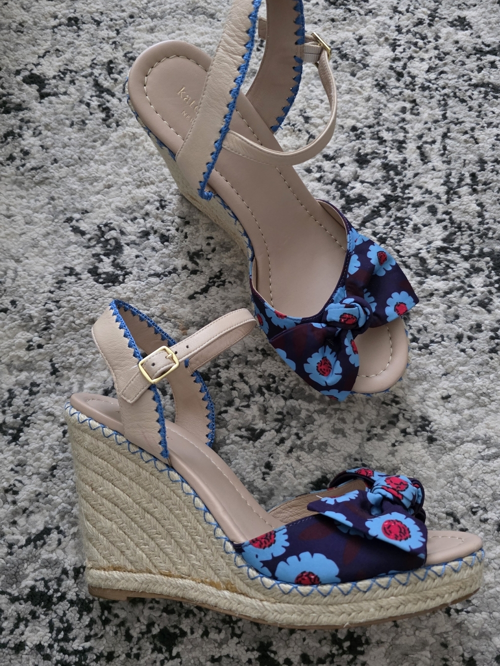 Kate Spade Jane Floral Bow Espadrille Wedge Sandals Womns 9.5 Preppy Chic Spring
